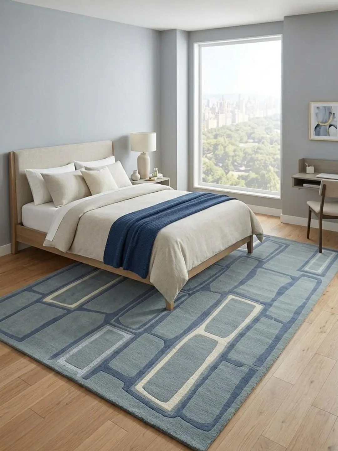 Skyline Blue Geometric Hand Tufted Wool Rug – Modern Abstract Area Rug