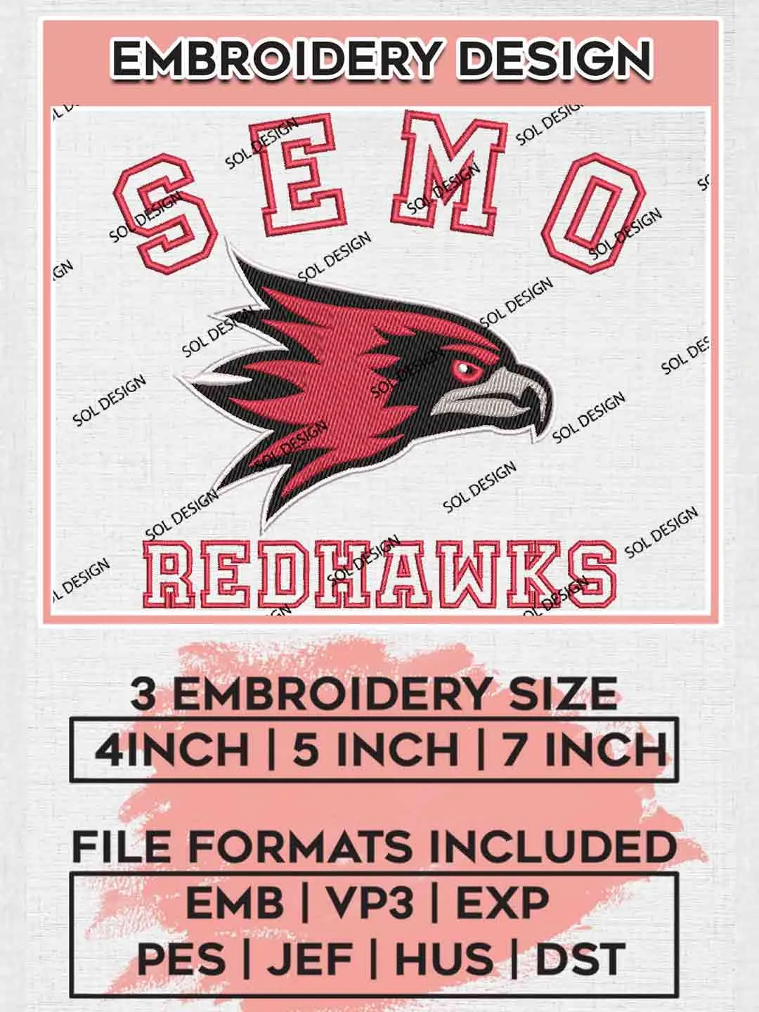 Southeast Missouri State Embroidery Designs, Football Embroidery files, Sport Machine embroidery designs, Instant Download