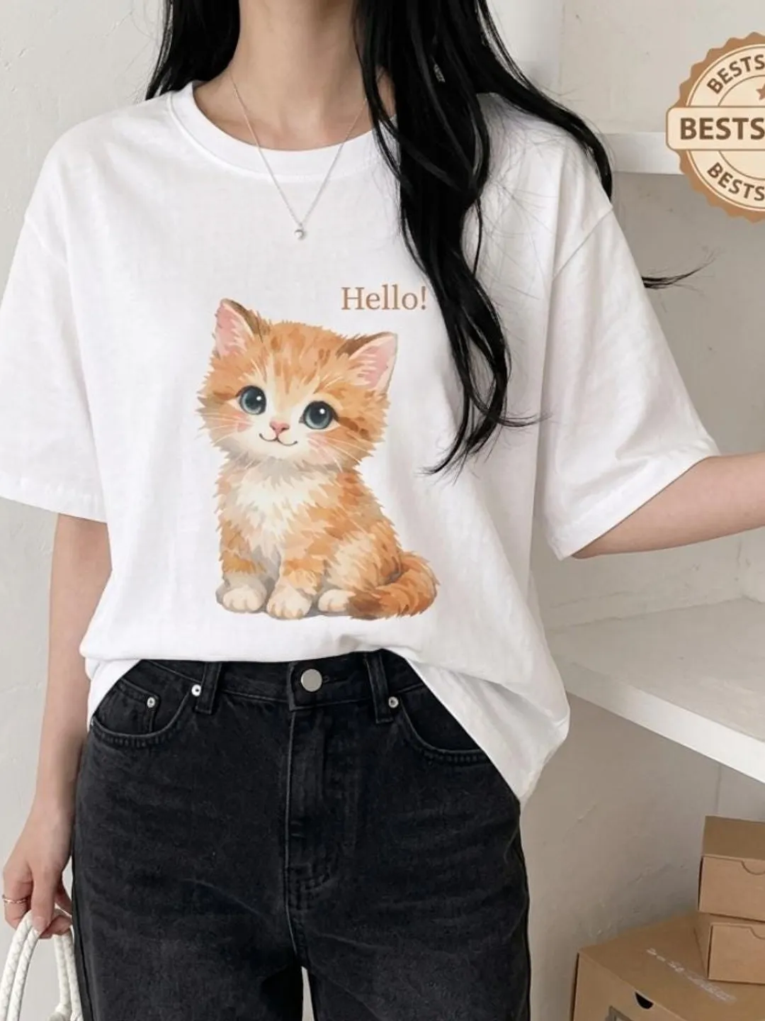 Orange Kitten T-Shirt | Sweet Cat Illustration Tee