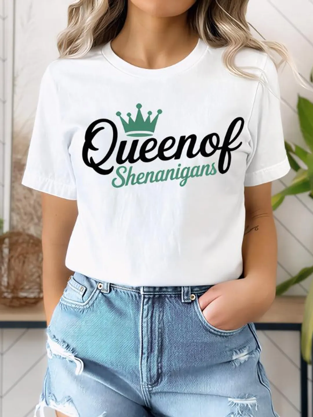 Queen of Shenanigans Shirt – Funny St Patrick’s Day Women Tee, Irish Crown Shamrock Shirt, St Paddy’s Day Girl Outfit