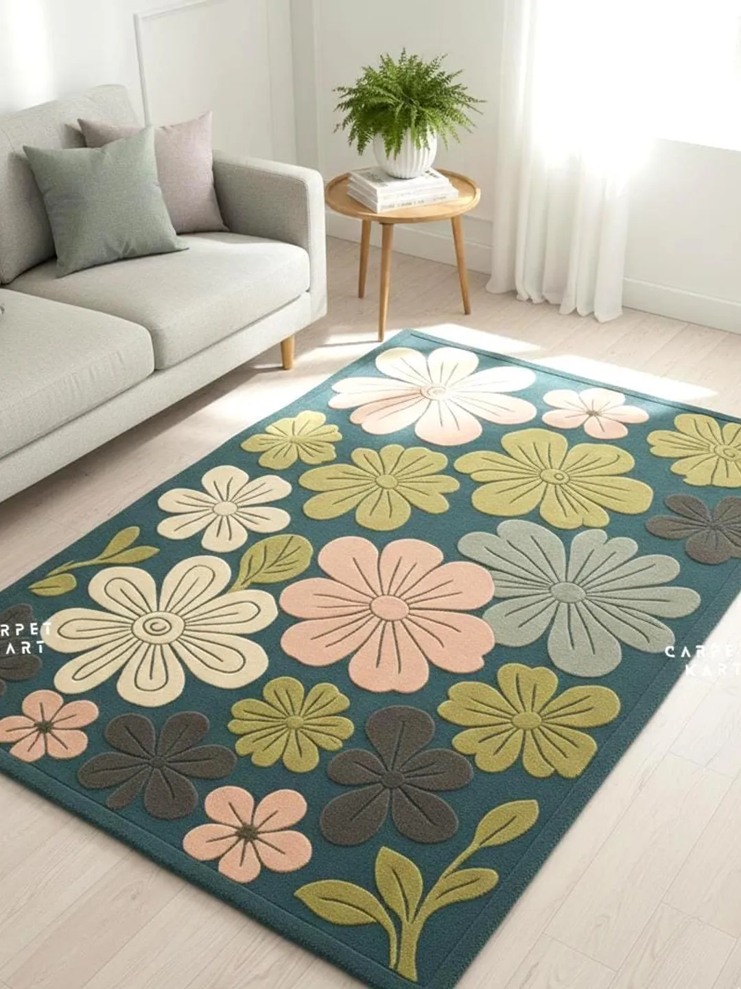 Irregular Forest Green Moss Hand-Tufted Wool Rug for Living Room ...