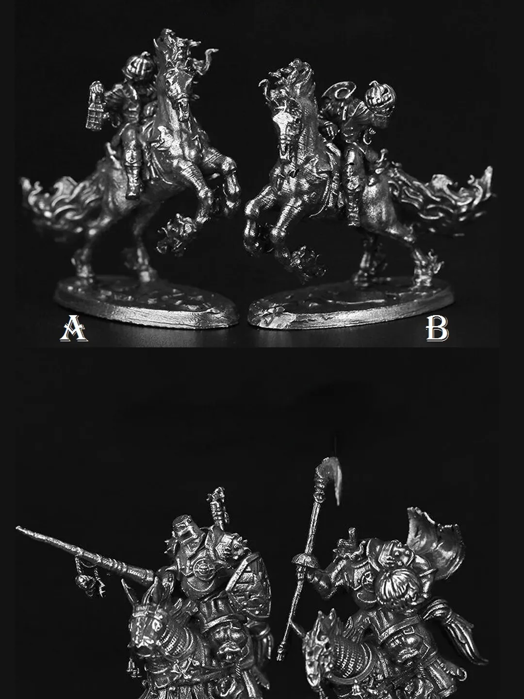 Pumpkin Death Reaper - horsemen warriors, copper miniatures, tabletop wargaming fantasy miniature figures.