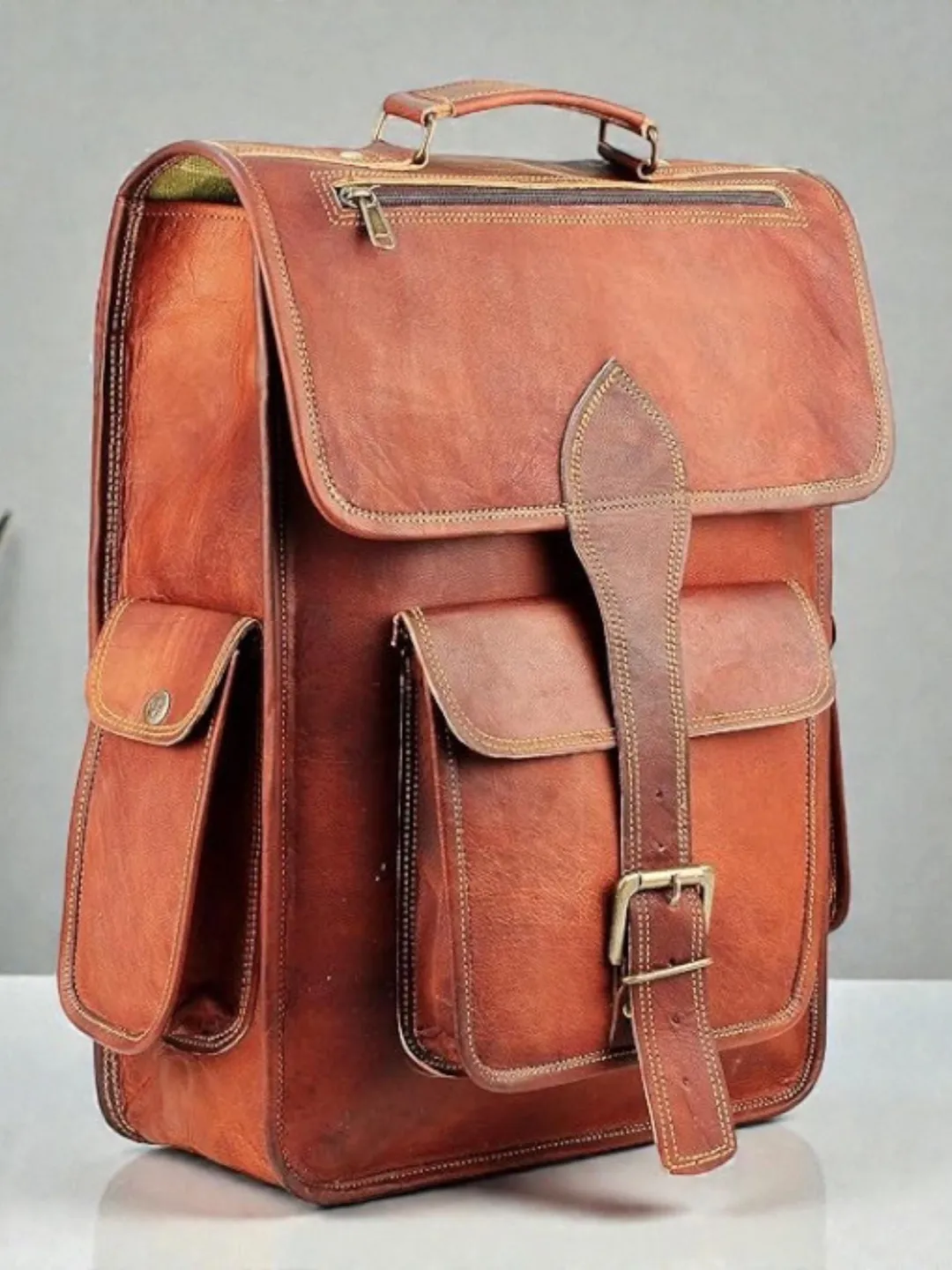Handmade Vintage Leather Backpack | Rustic Brown Genuine Leather ...