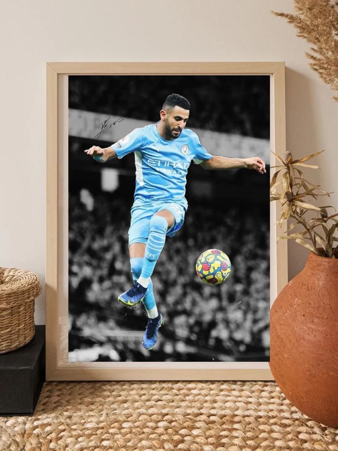 Riyad Mahrez Soccer Star Walnut Art Portrait
