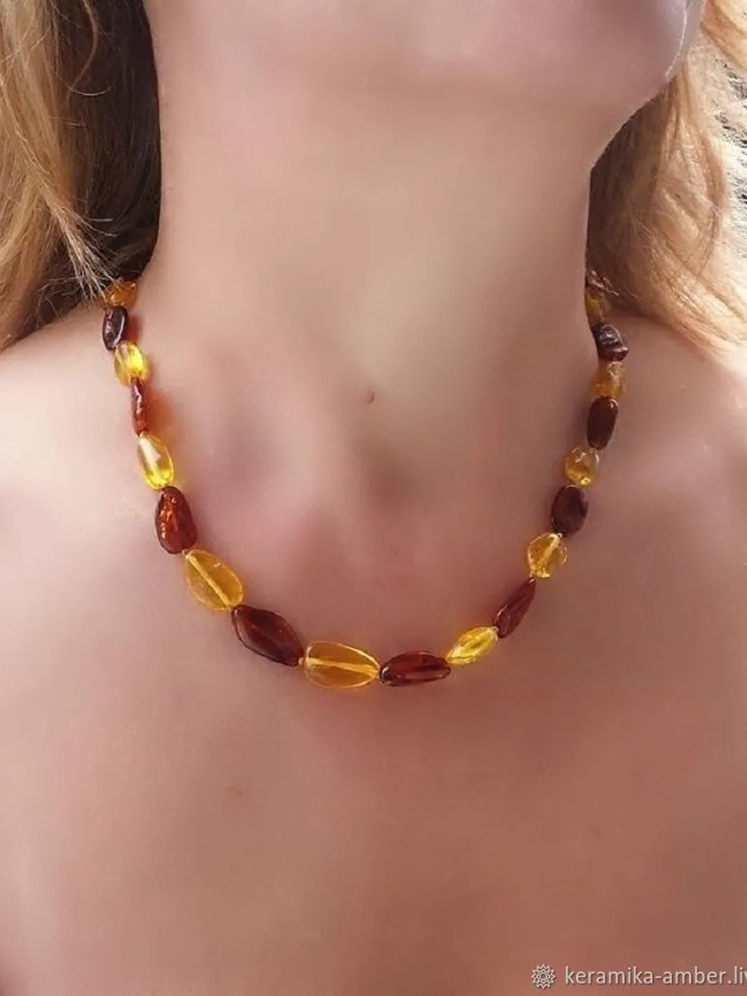 Baltic Amber Jewelry Necklace Gift women mom Multicolor Gemstone Everyday Jewelry polished yellow brown cognac oval Beads