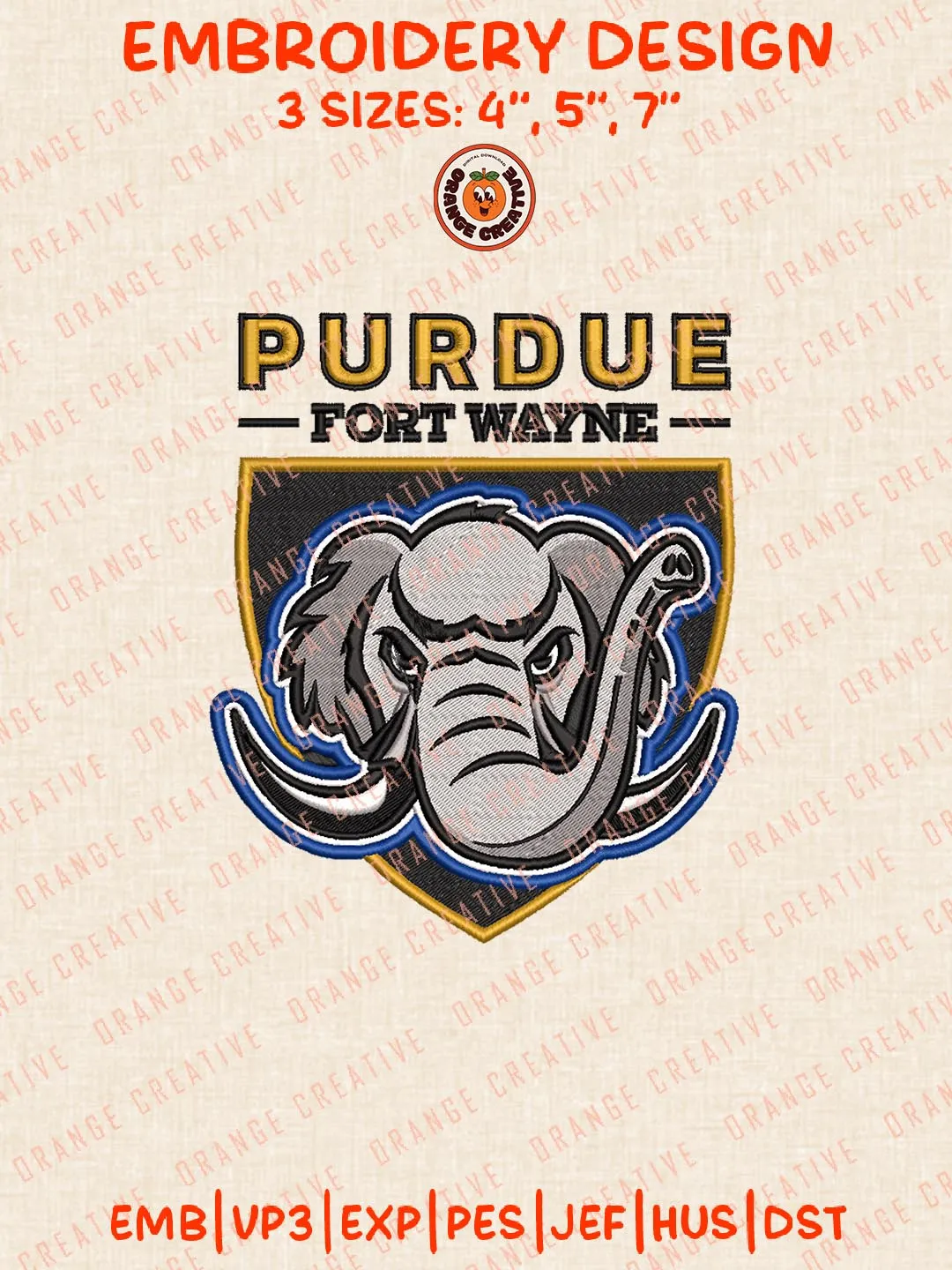 Purdue Fort Wayne Mastodons Logos Embroidery Design Files, NCAA Logos Embroidery Designs, Machine Embroidery Files, 4 Sizes, Custom Sizes, Instant Download