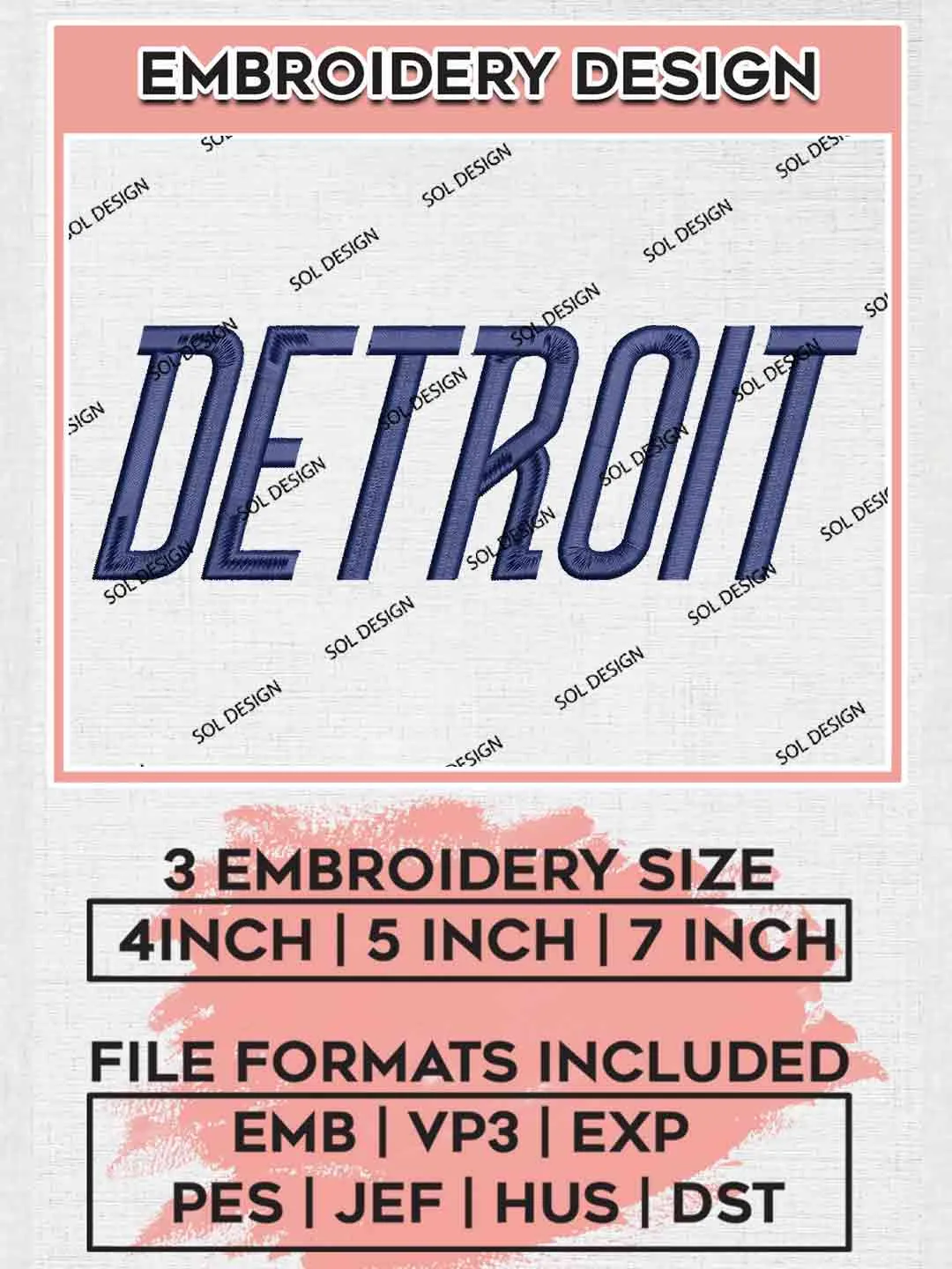 Detroit Logo Embroidery Files, MLB Detroit Tigers Team Embroidery, MLB Teams, 3 sizes, MLB Tigers Machine embroidery designs, Digital Download