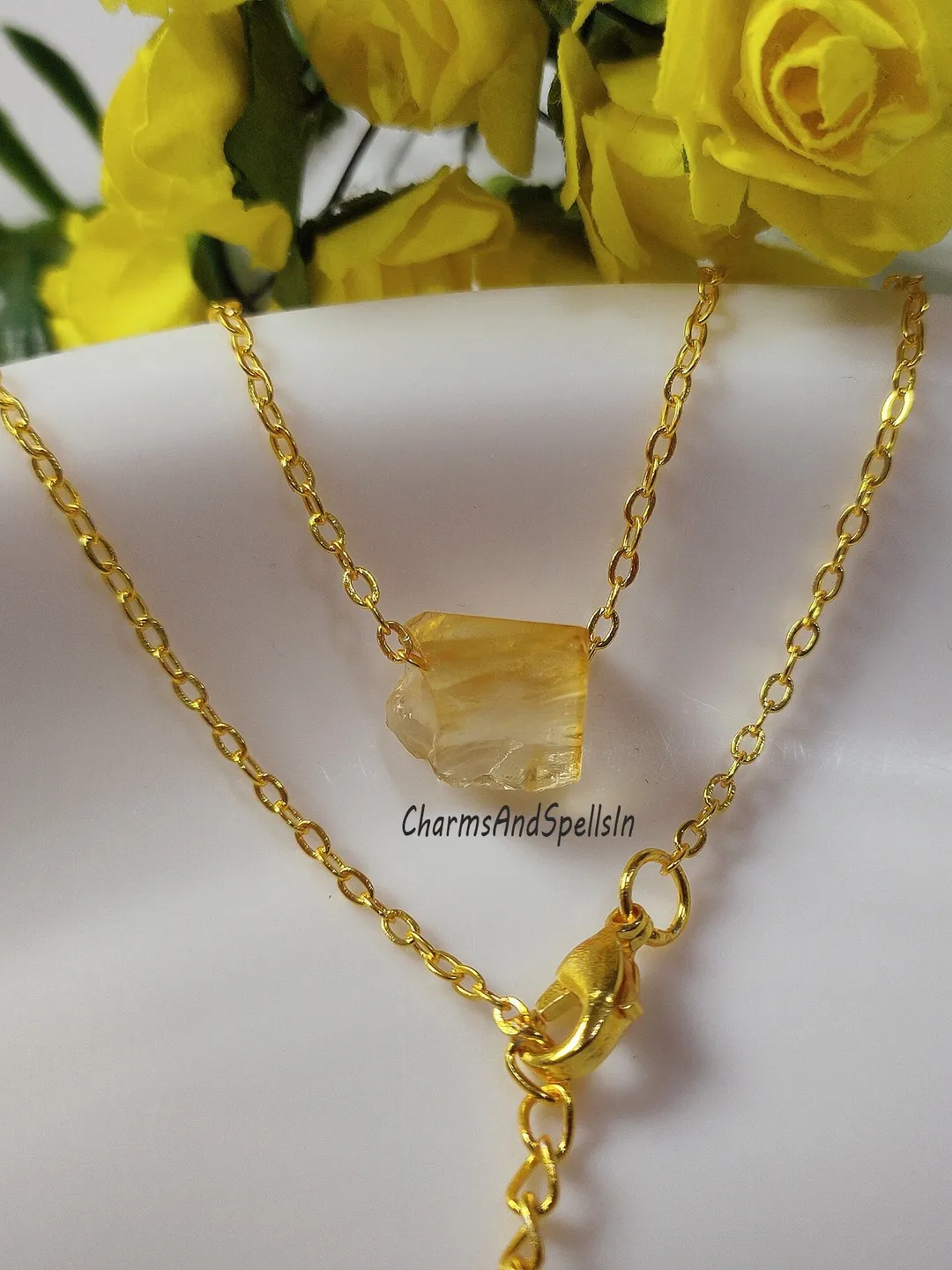 Natural Citrine Crystal Necklace, Healing Crystal Necklace, Rough Gemstone Jewelry, Bohemian Necklace, November Birthstone Jewelry, Gift