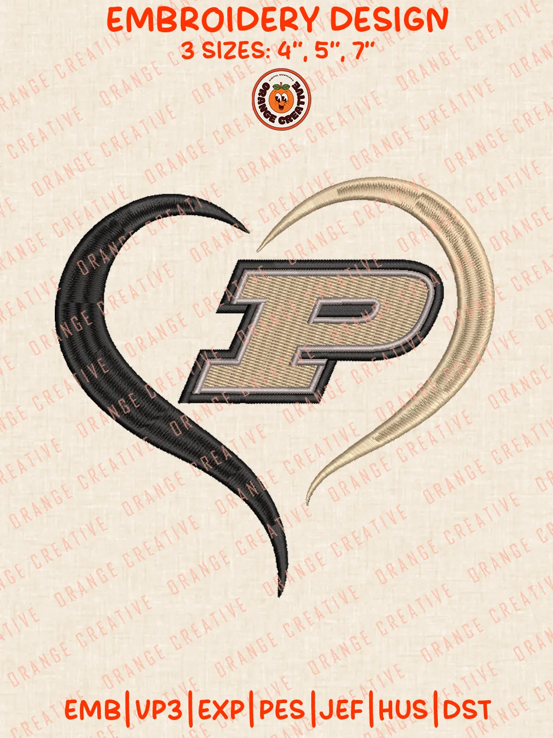 Purdue Boilermaker Heart Embroidery Design Files, Football Embroidery Designs, Sport Machine Embroidery Files, 3 Sizes, Custom Sizes, Instant Download