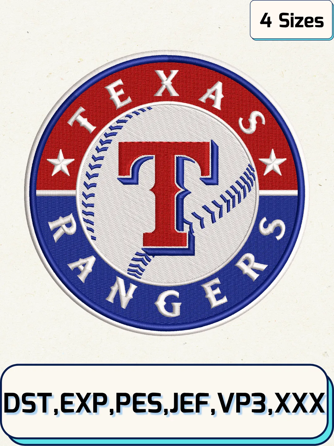 Rangers Baseball Embroidery Design – Machine Embroidery File- 4 Sizes