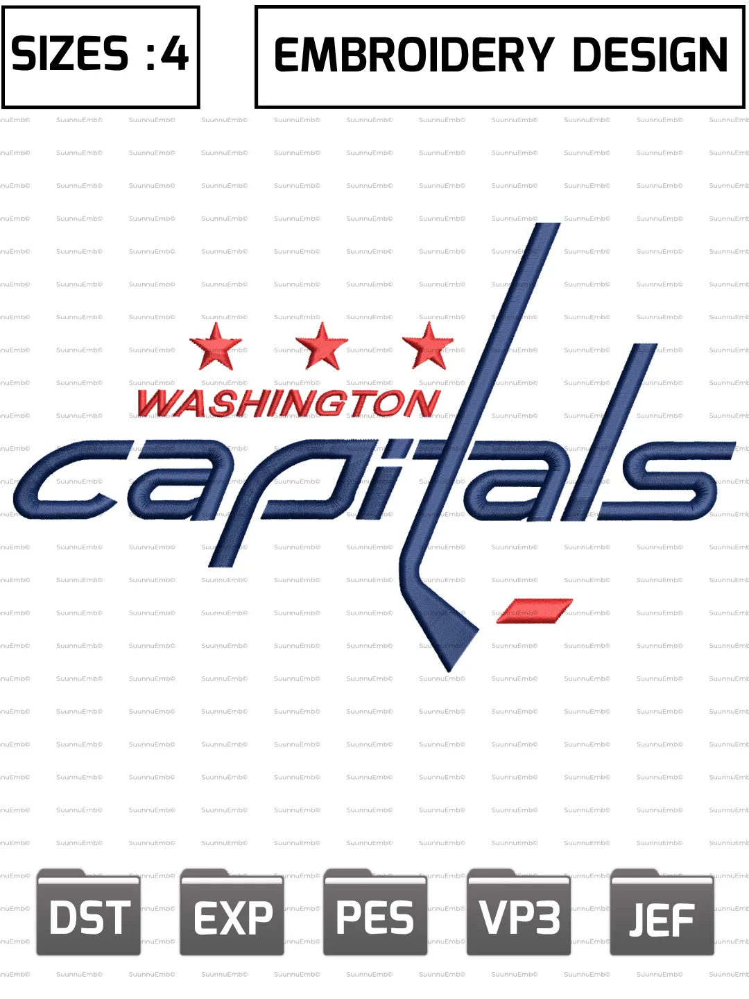 Washington Hockey Embroidery Design Files,Machine Embroidery Design File,4 Sizes, Digital Download