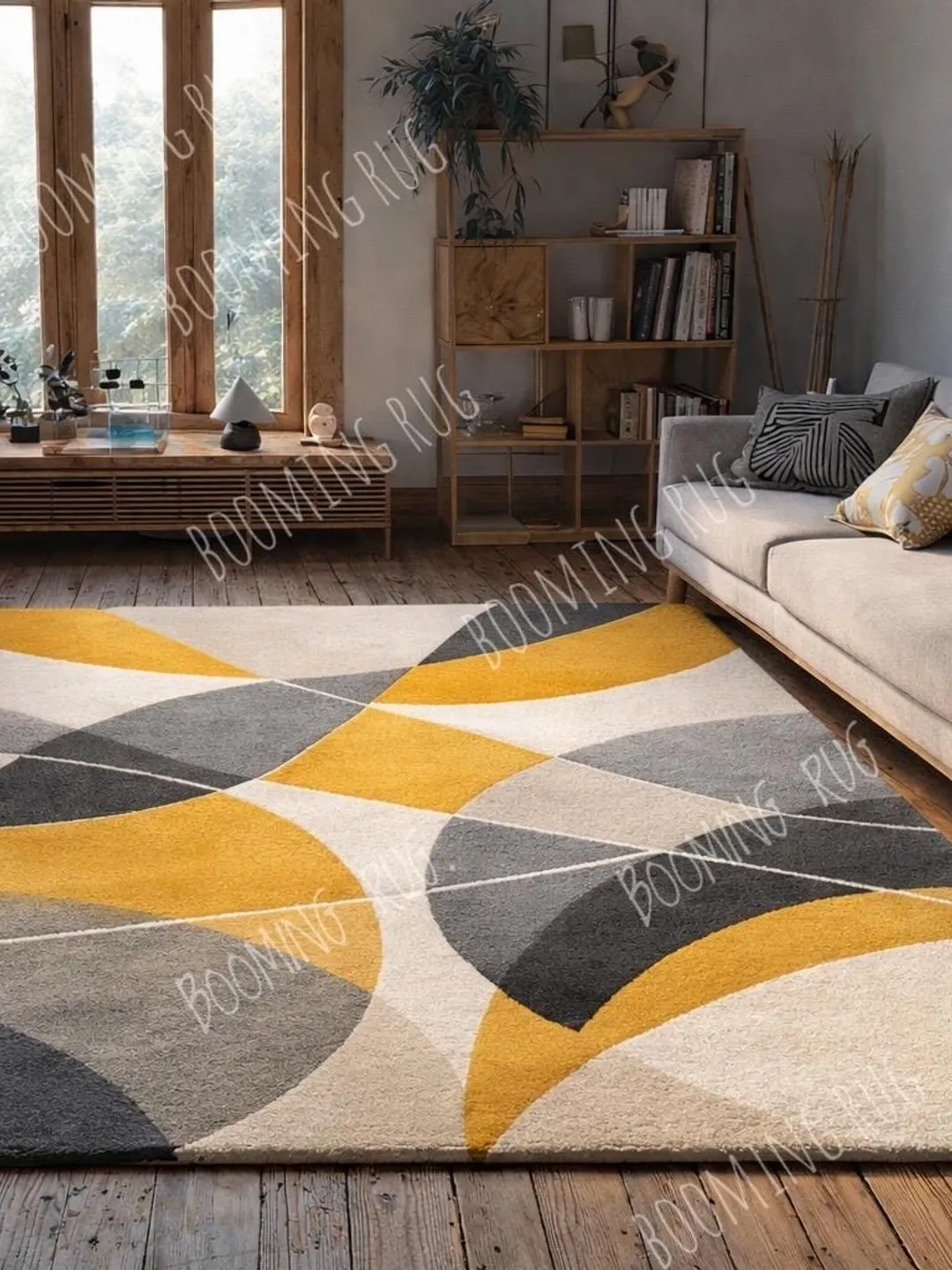 Arc Rug Mustard Grid Area Rug, Mid Century Modern Rug, Geometric Wool Yellow ...