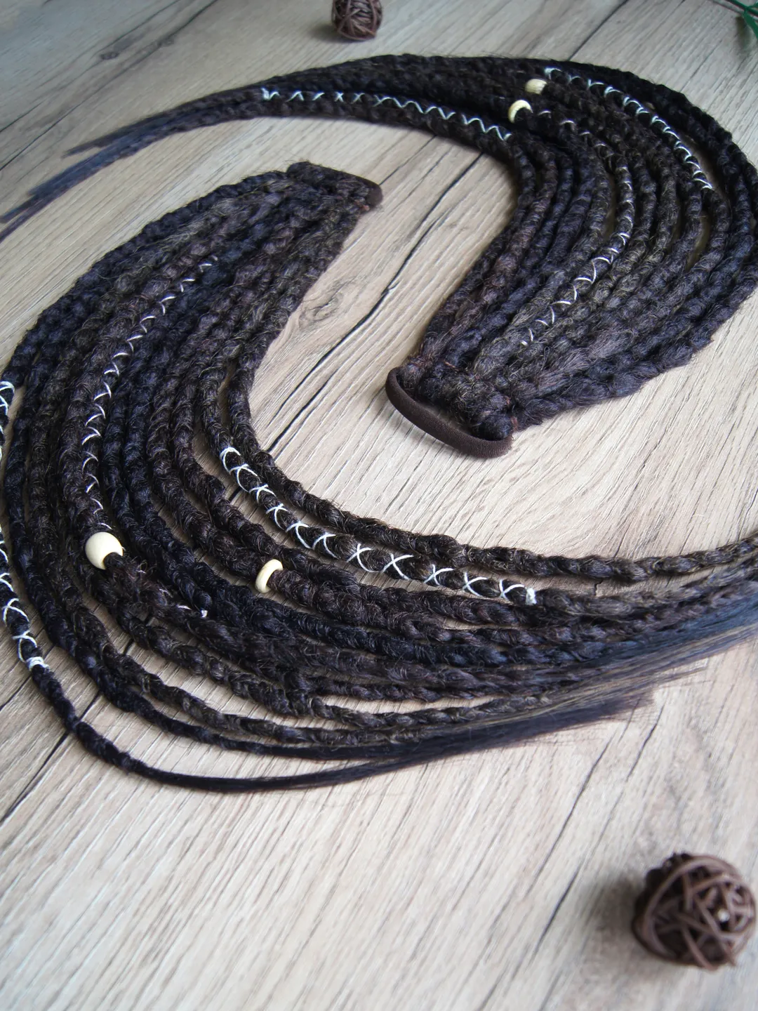 Ponytail Dreadlock Extension. Dreadlocks on elastic band. Mix brown Dreads on hair band. Hippie Witchy Pagan Viking Bohemian Boho style