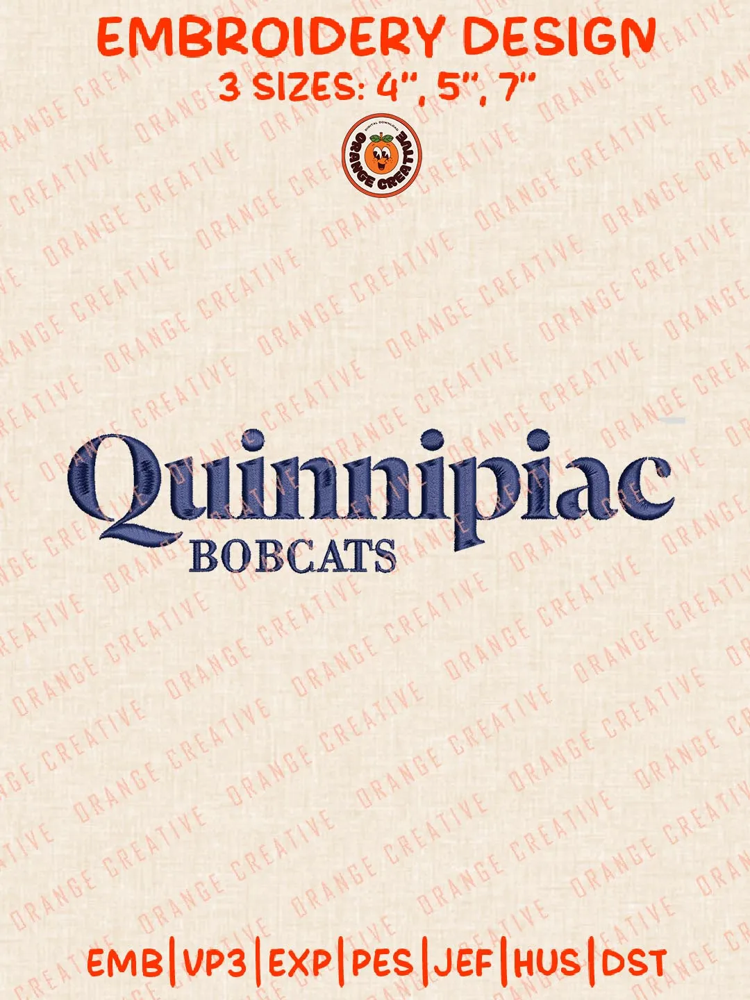 Quinnipiac Bobcats Text Embroidery Design, NCAA Logo Embroidery Design, Machine Embroidery Design File, 4 Sizes, Custom Size, Digital Download