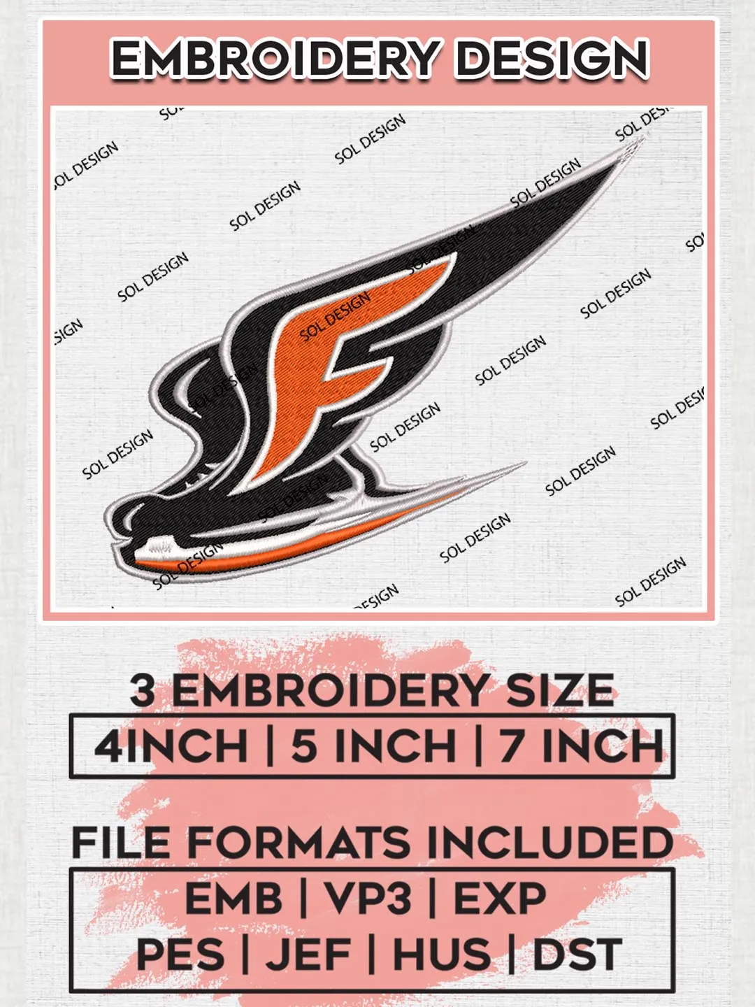 NHL Flyers Logo Embroidery Files, NHL Philadelphia Flyers Team Embroidery Designs, NHL Teams, 3 sizes, NHL Machine embroidery designs, Digital Download