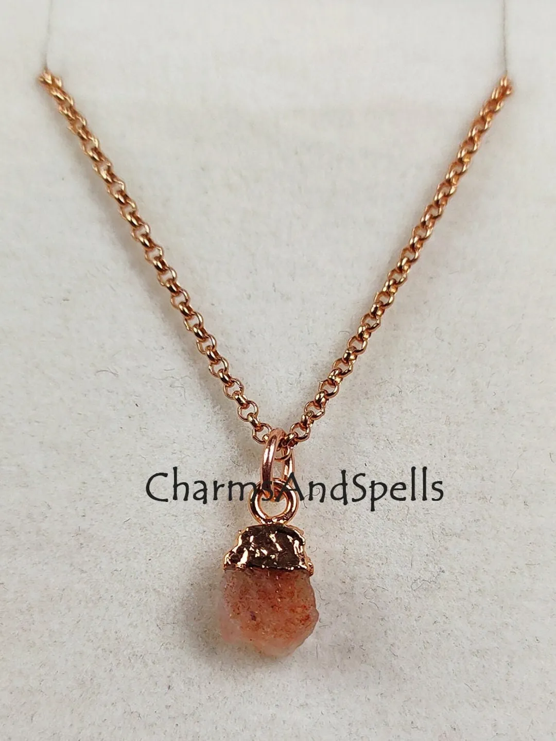 Natural Raw Sunstone Necklace, Rose Gold Plated Necklace, Sunstone Pendant Necklace, Raw Sunstone ,Rough Healing Crystal,Valentine Day Gifts
