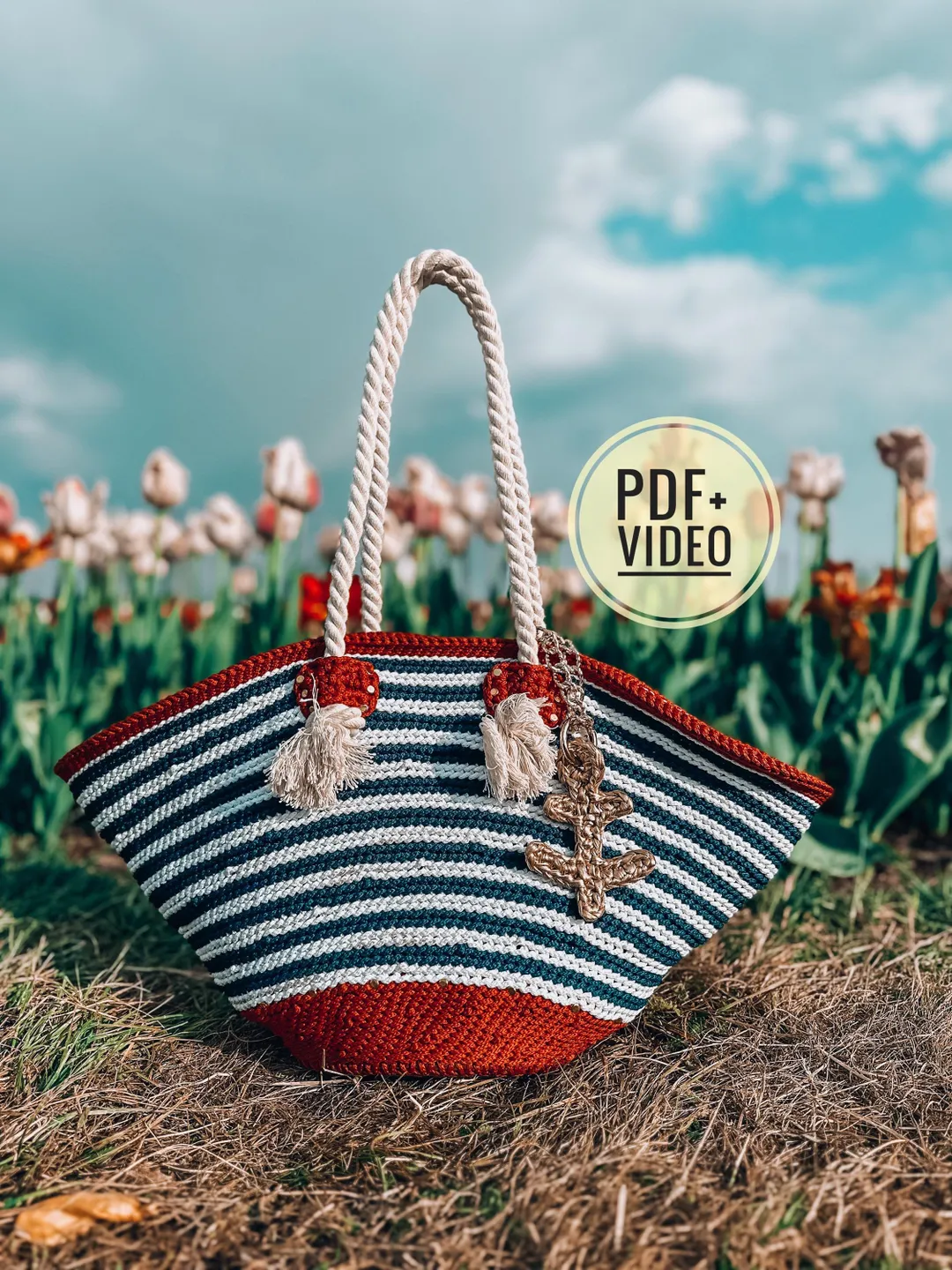 Crochet Tulip Bag Pattern PDF, Tote bag DIY, Beach Bag, Shopping bag ...