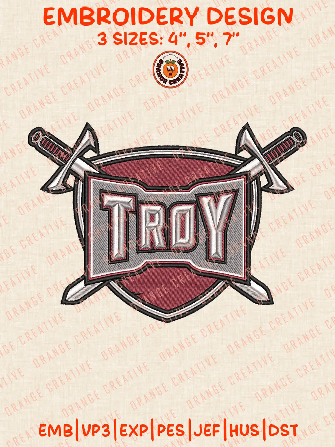 NCAA Troy Trojans Sword Logo Embroidery Files, Troy Trojans Team