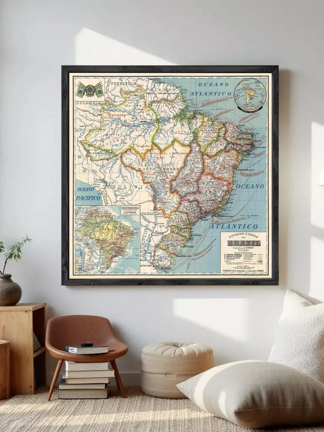 Old Map of Brazil 1929 | Vintage Wall Art Print