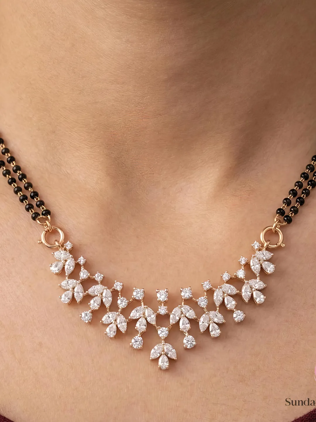 Lab Grown Diamond Curved Mangalsutra – 925 Silver Moissanite 3 Color Options – Elegant Anniversary Gift for Wife