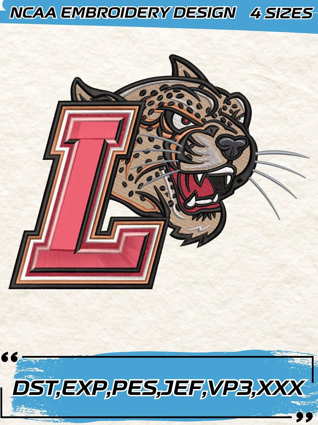 Lafayette Leopards Secondary Logos Embroidery Design,NCAA Logo Embroidery Design,Machine Embroidery Design File,4 Sizes, Digital Download