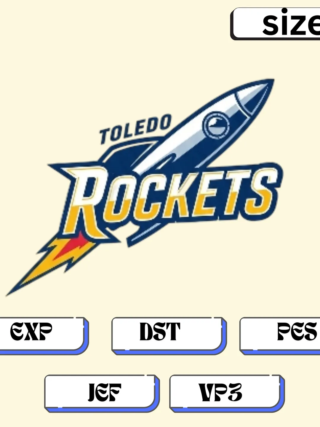 Toledo Rockets Logo Embroidery Pattern | Multi-Size Machine Digitized File | DST, PES, JEF, EXP, VP3
