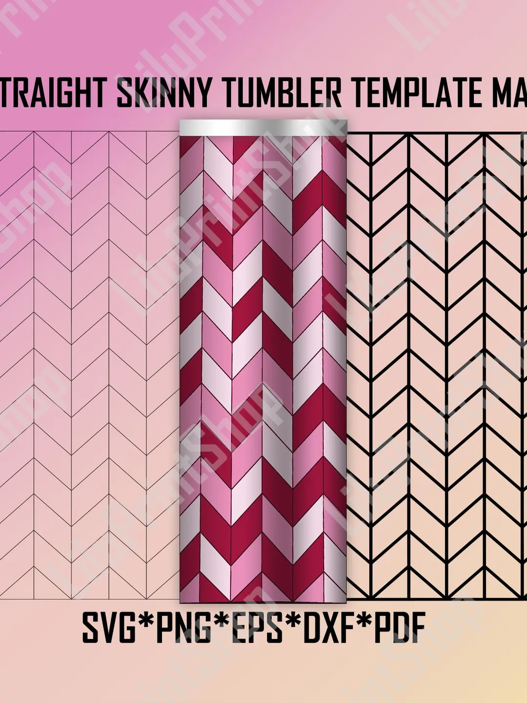 Tangram Tumbler Template svg for Makerflo 20 oz straight Skinny tumbler SVG + outline, Chevron Pattern tumbler Template 20 oz cut file SVG