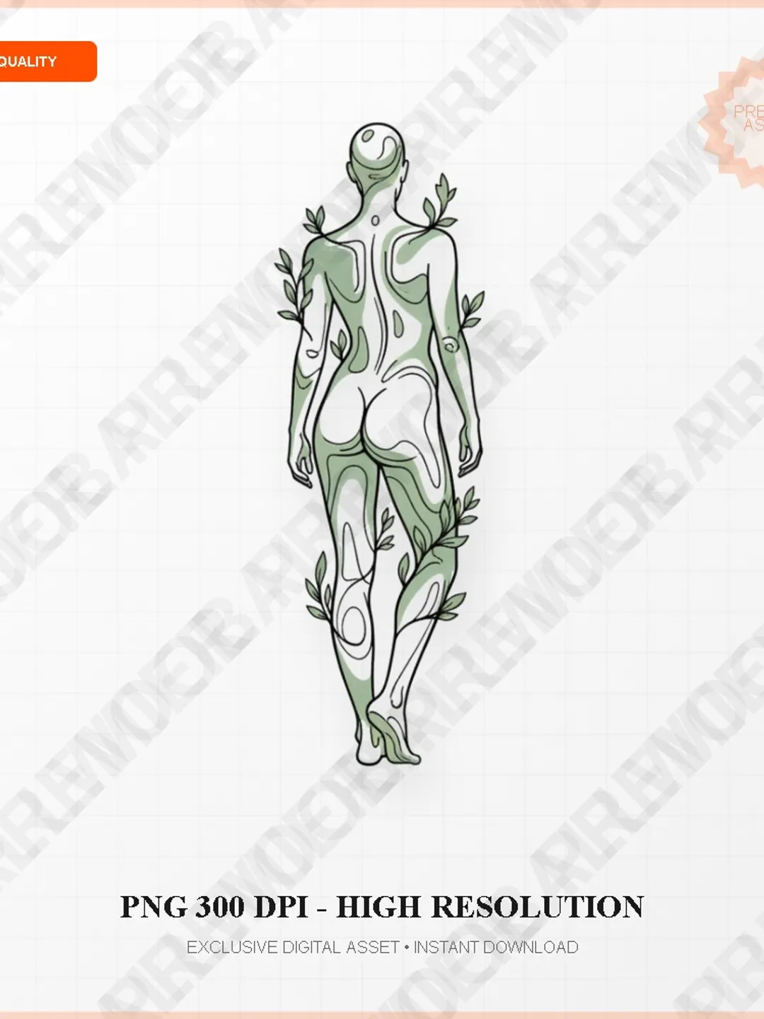 Earthy Aesthetic Body Positive Line Drawing PNG for Wall Art and Branding
