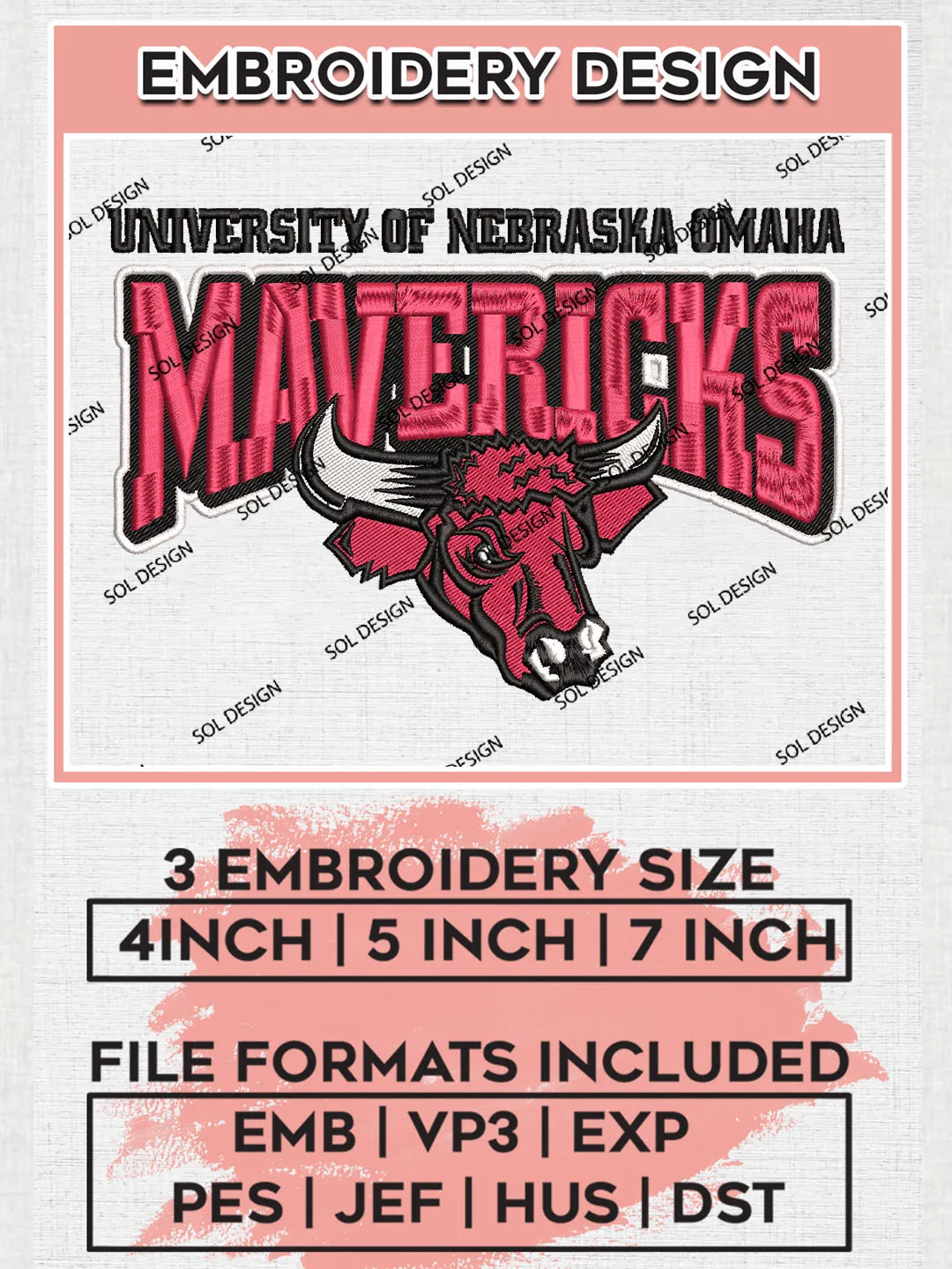 NCAA Uni.versity Nebraska Omaha Mavericks Team Mascot Logo Embroidery Design Files, NCAA Omaha Mavericks Machine Embroidery, NCAA Teams, Game Day, 3 sizes, NCAA Machine embroidery designs, Digital Download