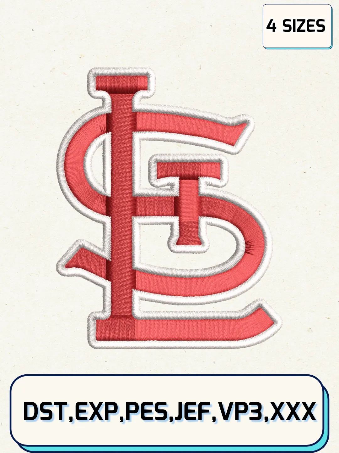 St. Louis Cardinals Cap Logos Embroidery Design Files, MLB Logos Embroidery Designs, Machine Embroidery Files, 4 Sizes
