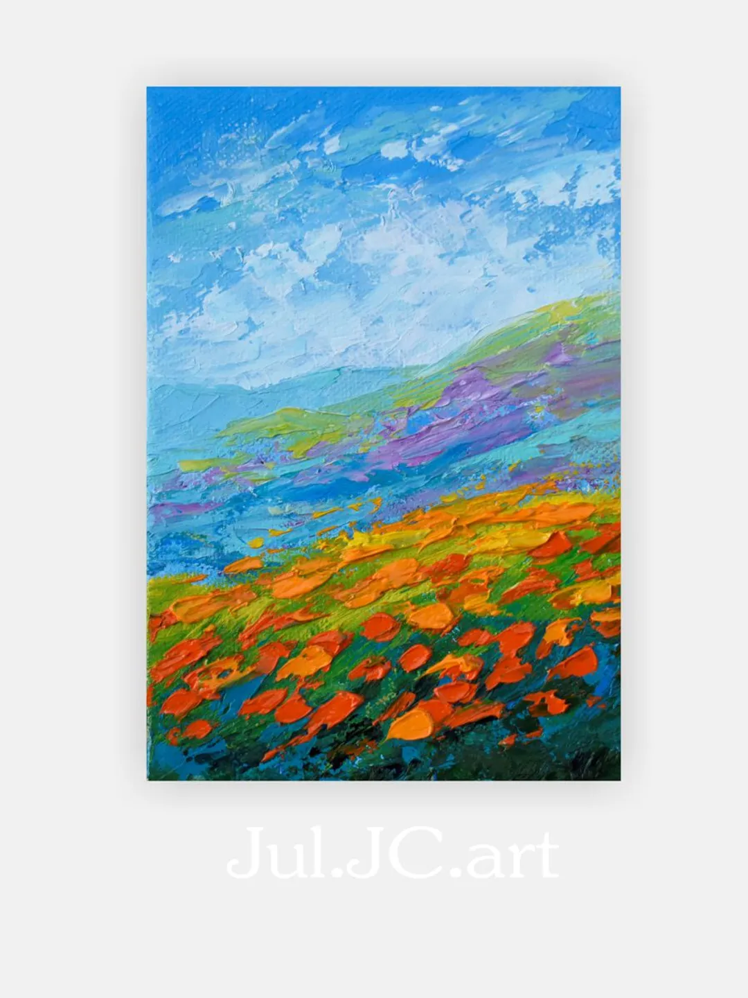 California Poppies Original Oil Painting Impasto Landscape Floral Small Art
