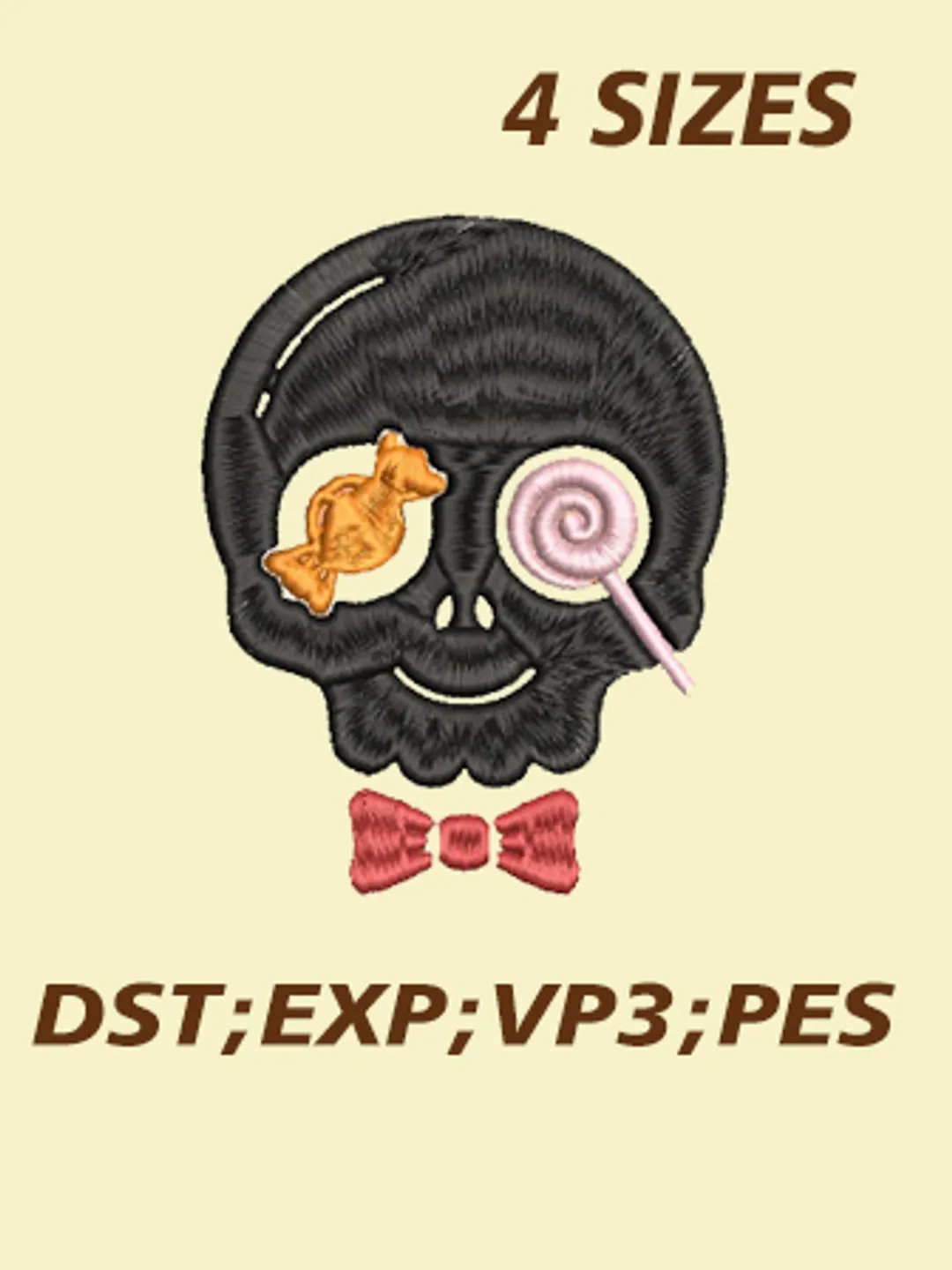 Cute Halloween Skull Candy Embroidery Design DST File