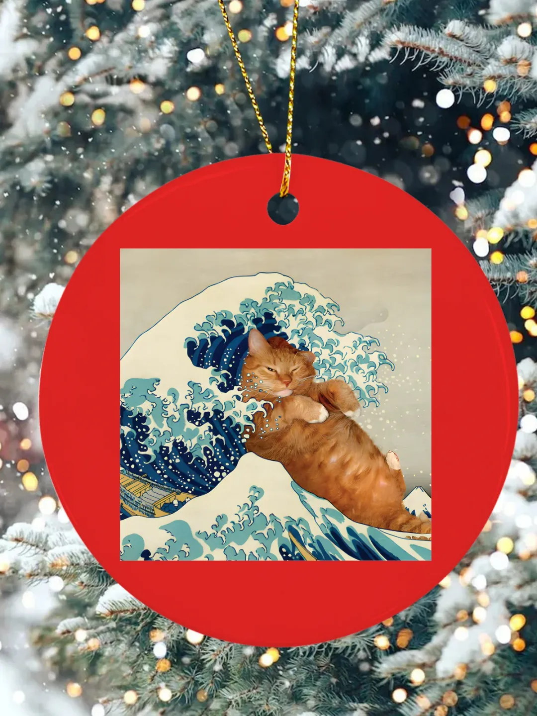 with the cat Christmas Ceramic Ornament