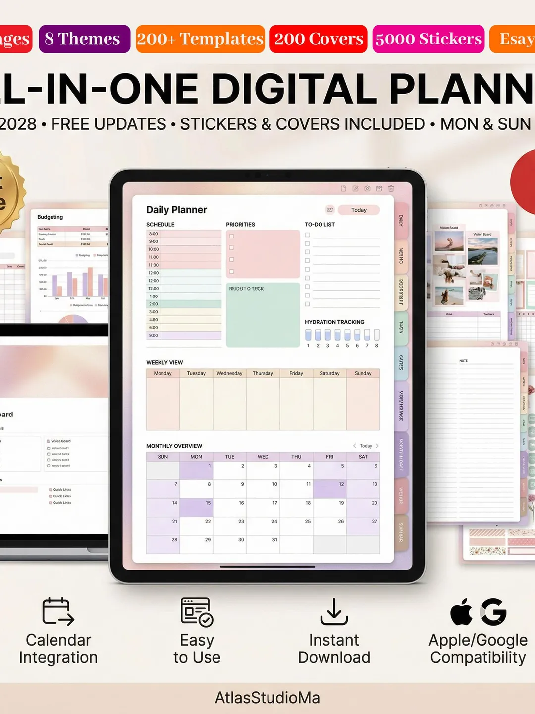 All In One Digital Planner 2026, 2027, 2028 Digital Planner, Digital ...