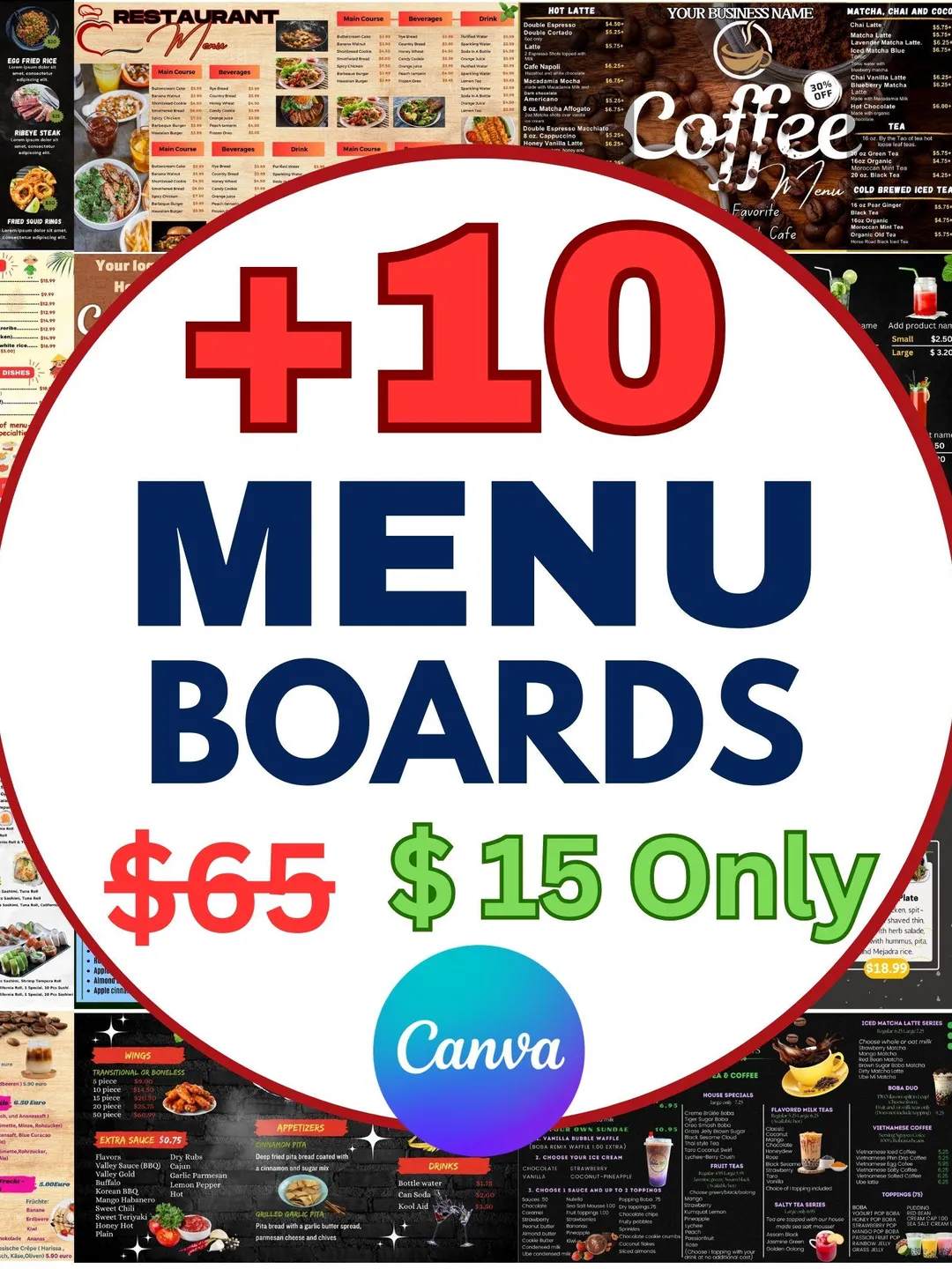Restaurant TV Menu Board Templates: Editable Canva Designs (Digital ...