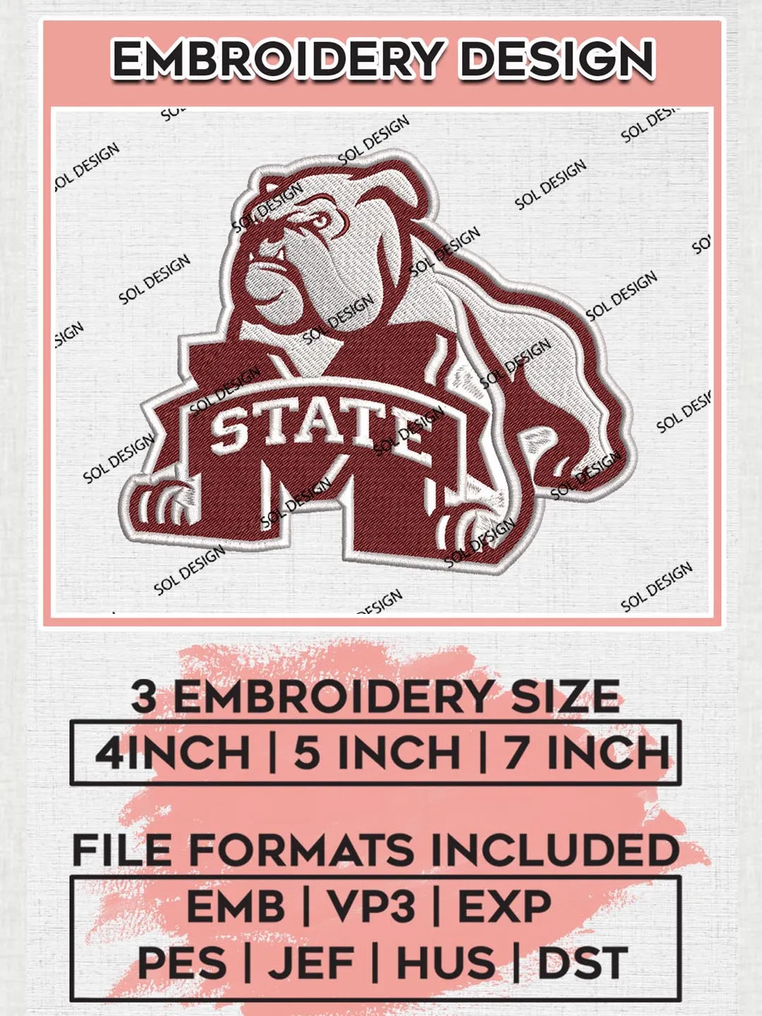 M State Bulldogs Logo Machine Embroidery Design, NCAA Mississippi State Bulldogs Team Design Design files, NCAA Team Embroidery Designs, NCAA Machine Embroidery Designs, Digital Download