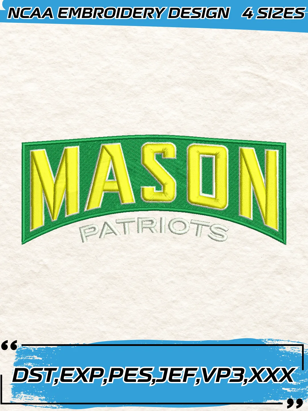 George Mason Patriots Embroidery Design,NCAA Logo Embroidery Design,Machine Embroidery Design File,4 Sizes, Digital Download