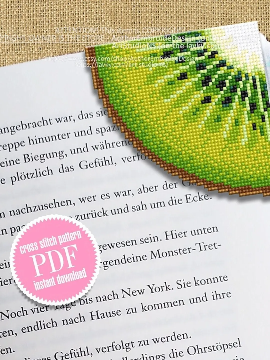 Corner bookmark cross stitch pattern PDF download Kiwi cross stitch chart, Tropical fruit bookmark corner digital PDF, Vegetable food #B241