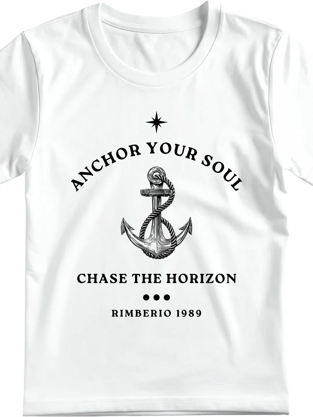 T-Shirt Design Black White Simple Illustrative Anchor T-Shirt | Minimal Nautical Graphic Tee