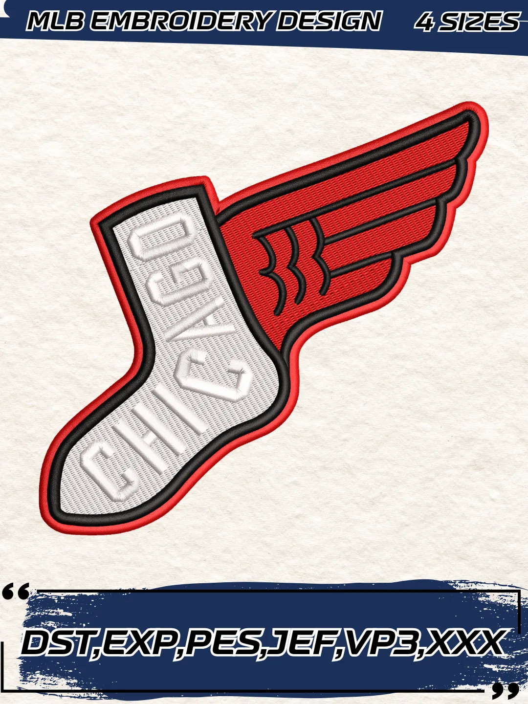 Chicago Baseball Embroidery Design – Cap Logos Embroidery Design - Machine Embroidery File- 4 Sizes