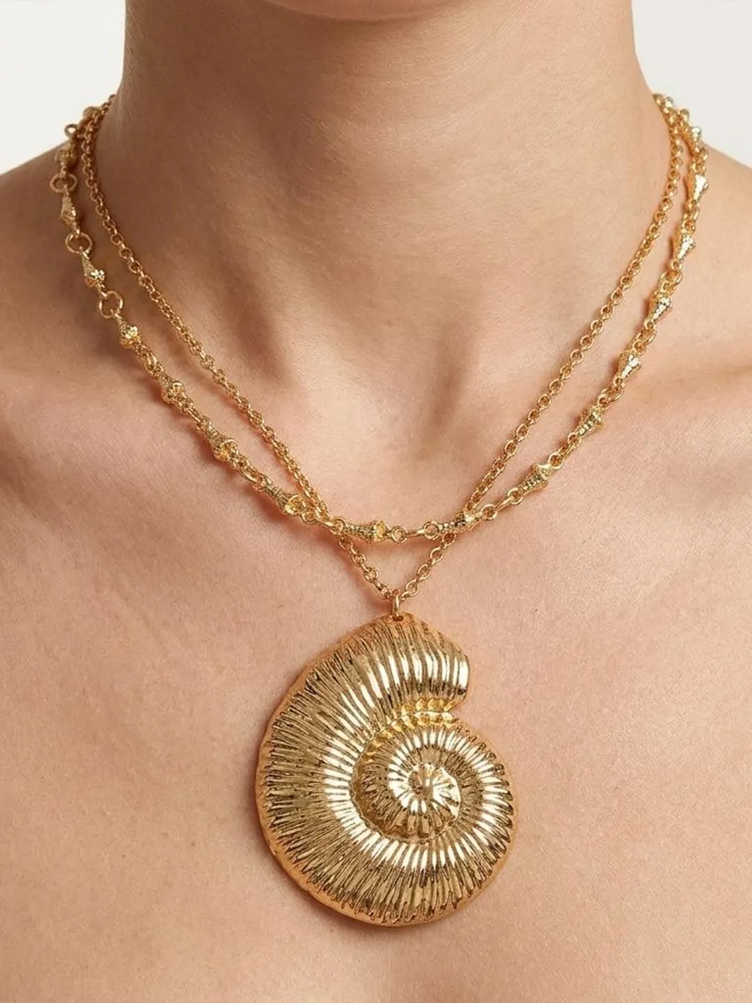 Gold seashell necklace, Gold Filled Chain & Freshwater Pearl, Big Shell Shape Pendant Necklace, starfish necklace, Handmade Jewelry