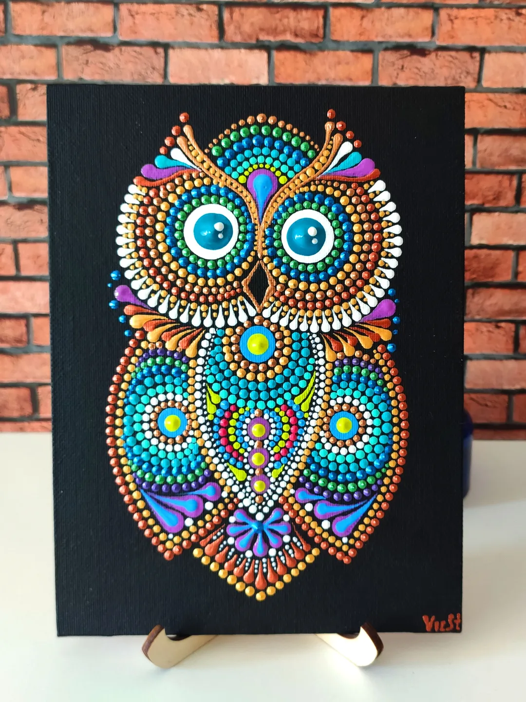 Owl Dot Painting Acrylic Original Art
