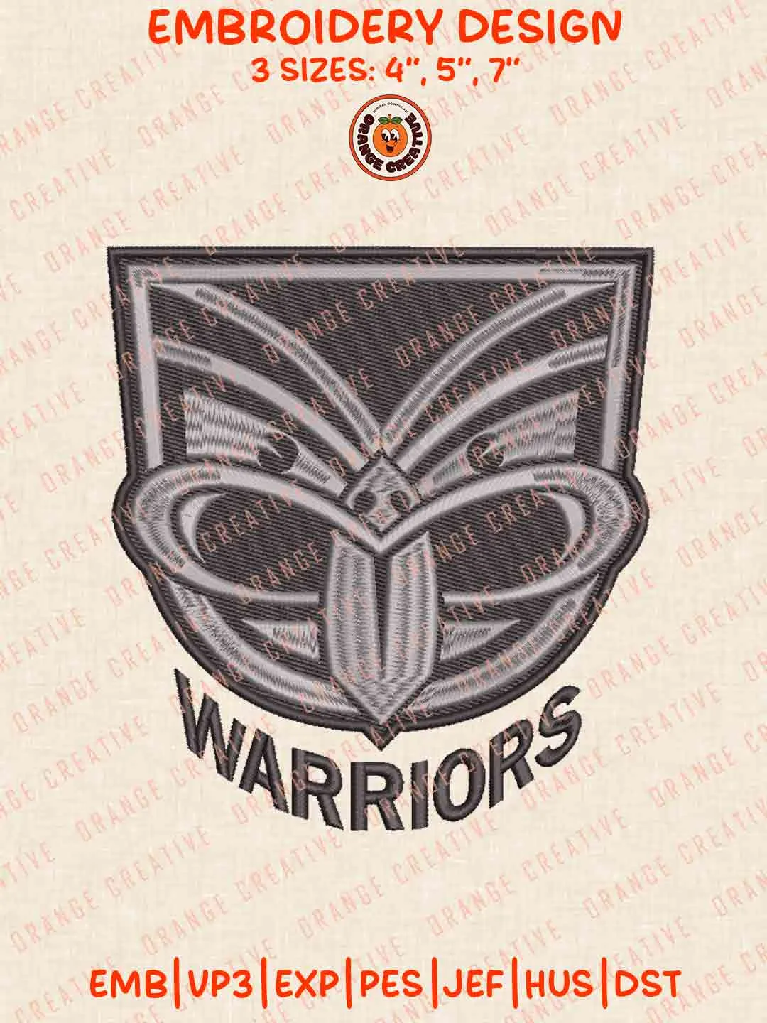 New Zealand Warriors Logos Embroidery Design, NRL Team Machine Embroidery Digitized Pes File, 4 Sizes, Custom Size, Instant Download