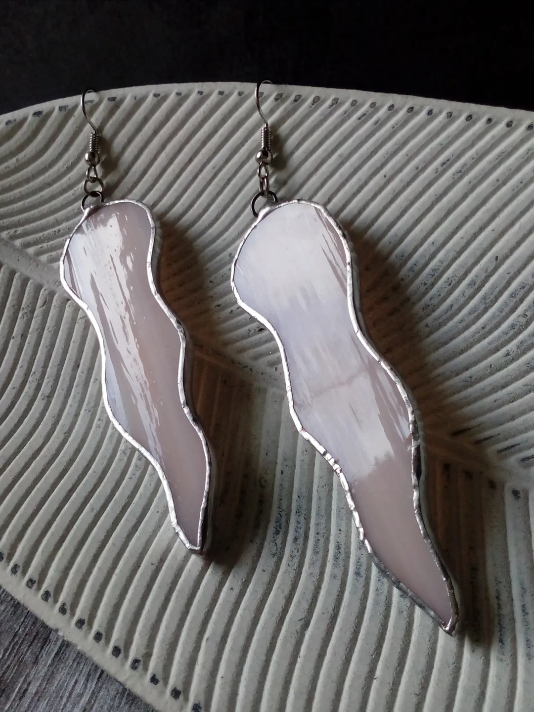Octopus tentacle milk glass earrings, Dangle simple stained glass Wavy curved earrings