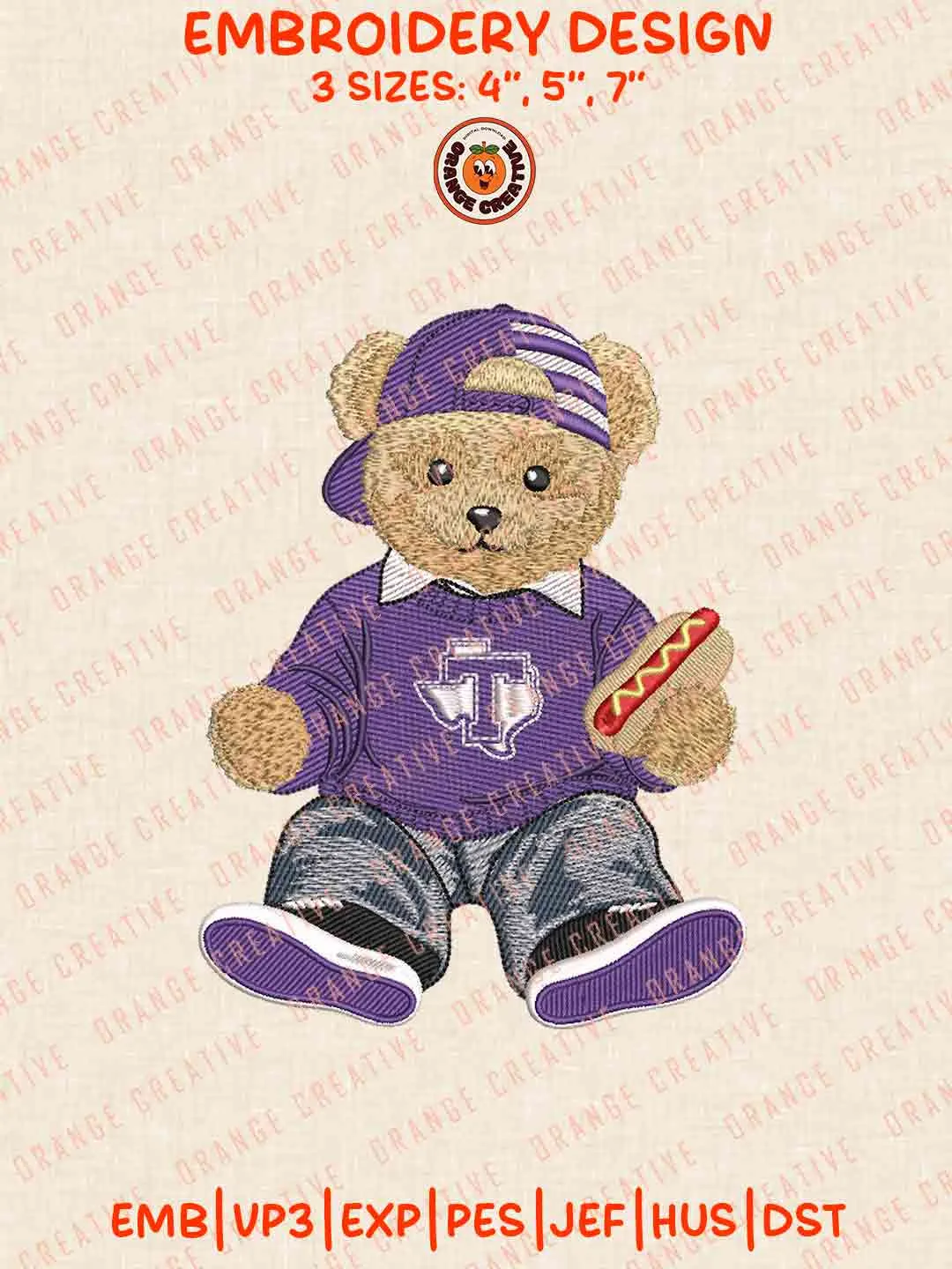 Abilene Christian Wildcat Teddy Bear Embroidery Design Files, Football Embroidery Designs, Sport Machine Embroidery Files, 3 Sizes, Custom Sizes, Instant Download