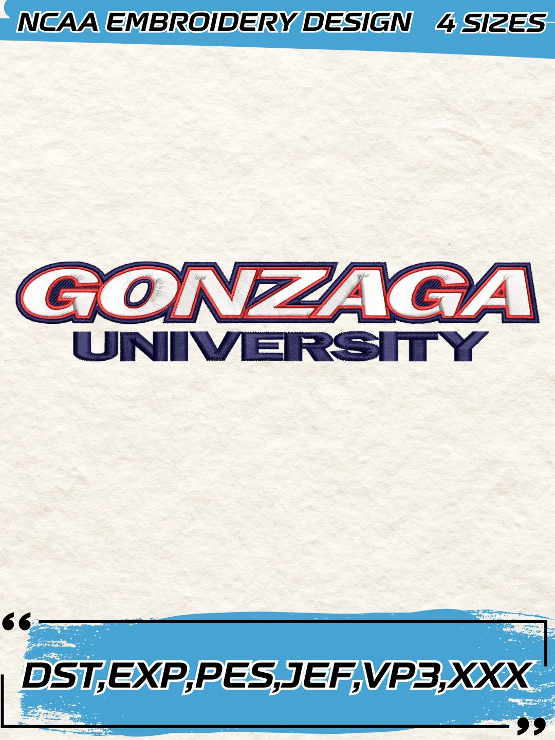 Gonzaga Bulldogs Wordmark Logos Embroidery Design,NCAA Logo Embroidery Design,Machine Embroidery Design File,4 Sizes, Digital Download