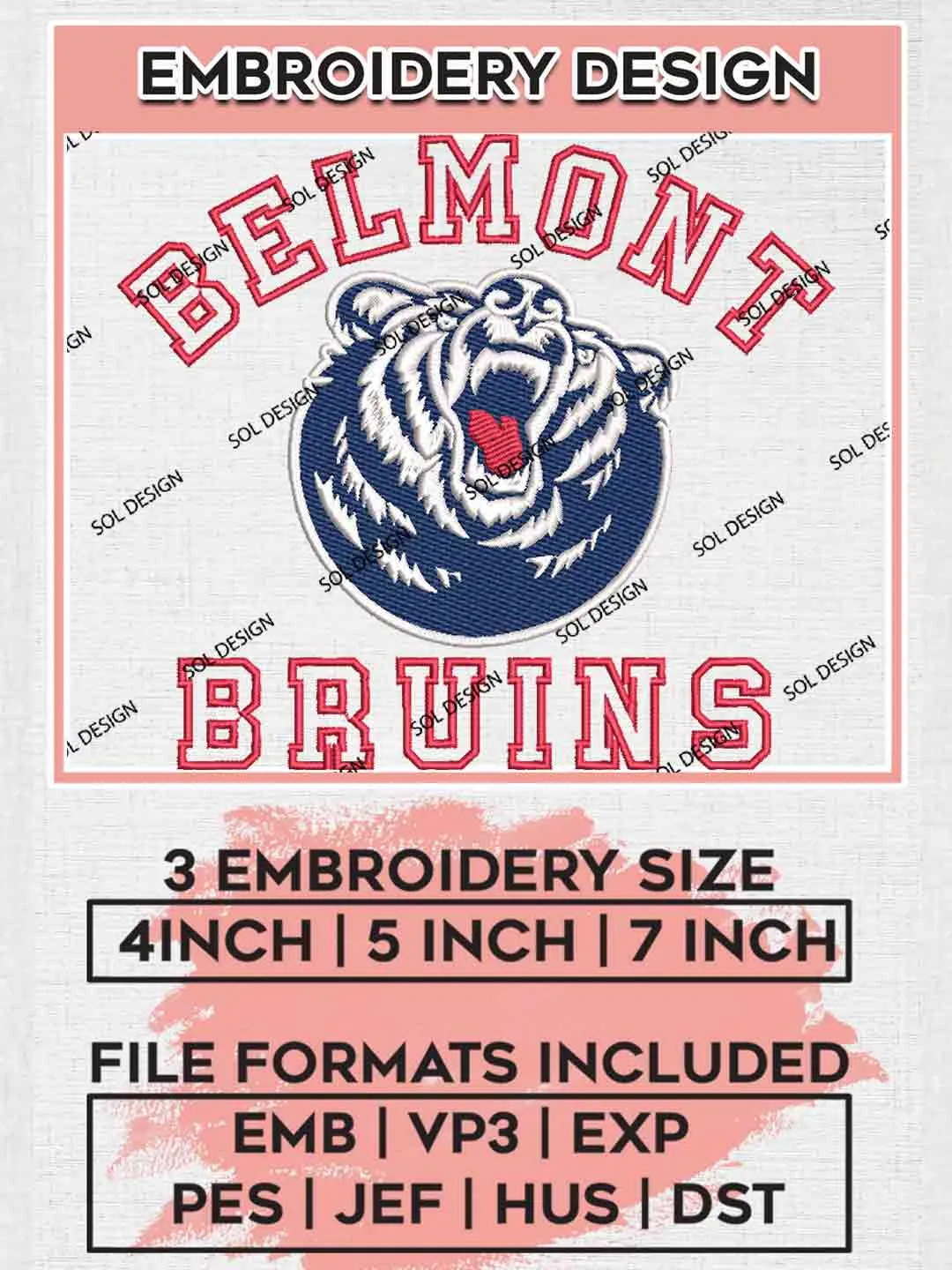 Belmont Bruins Logo Embroidery Designs, NCAA Logo Embroidery files, NCAA Belmont Team, Machine embroidery designs, Instant Download