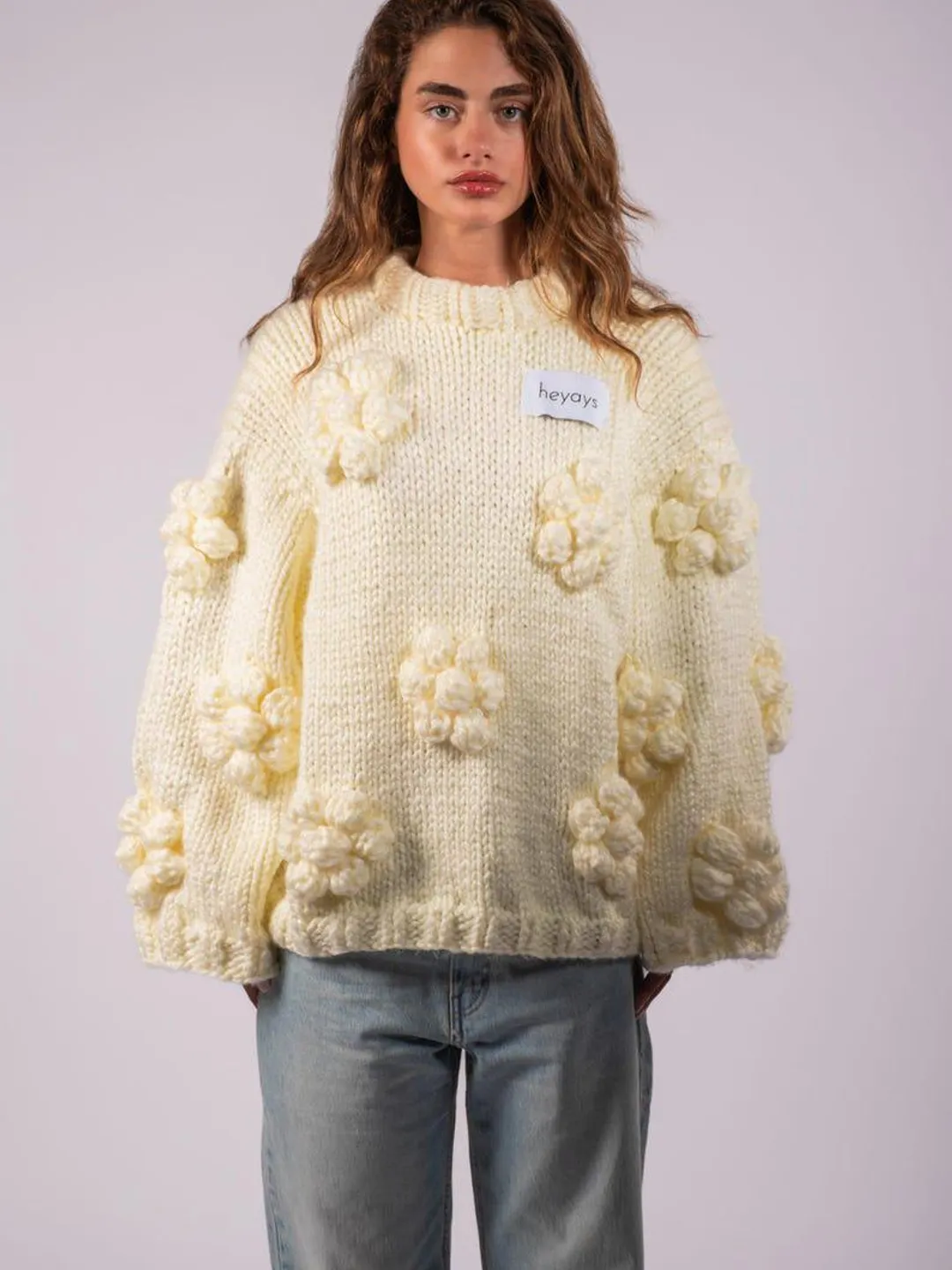 Handmade Chunky Knit Flower Sweater | 3D Floral Knit Pullover