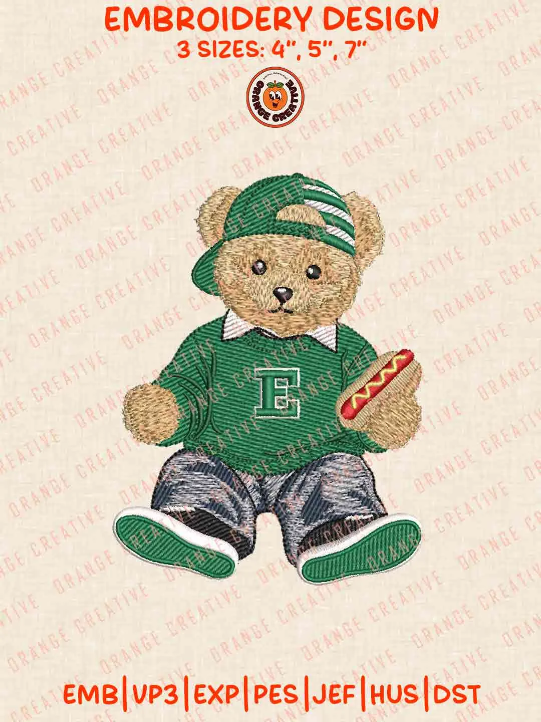 Cute Teddy Bear Eastern Michigan Eagles Logo Embroidery Files, NCAA Team Embroidery Design, Machine Embroidery Design File, 4 Sizes, Custom Size, Digital Download