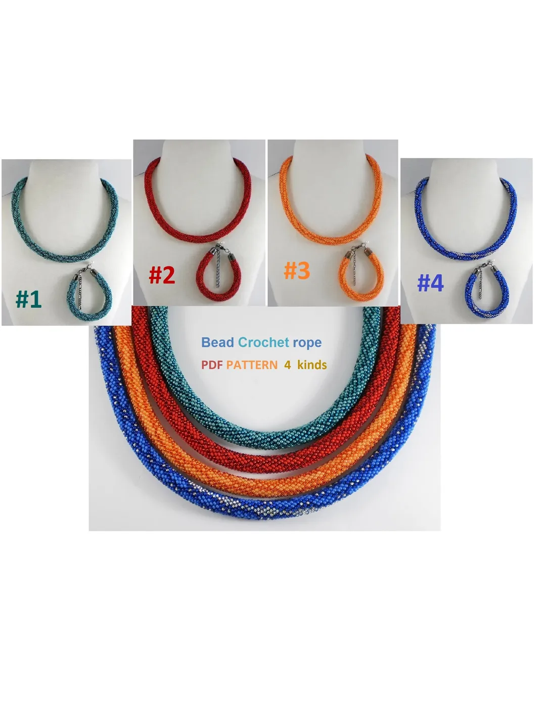 Bead Crochet Rope Necklace Bracelet patterns, pattern seed beads DIY, bead jewelery, Instant Download, PDF patterns